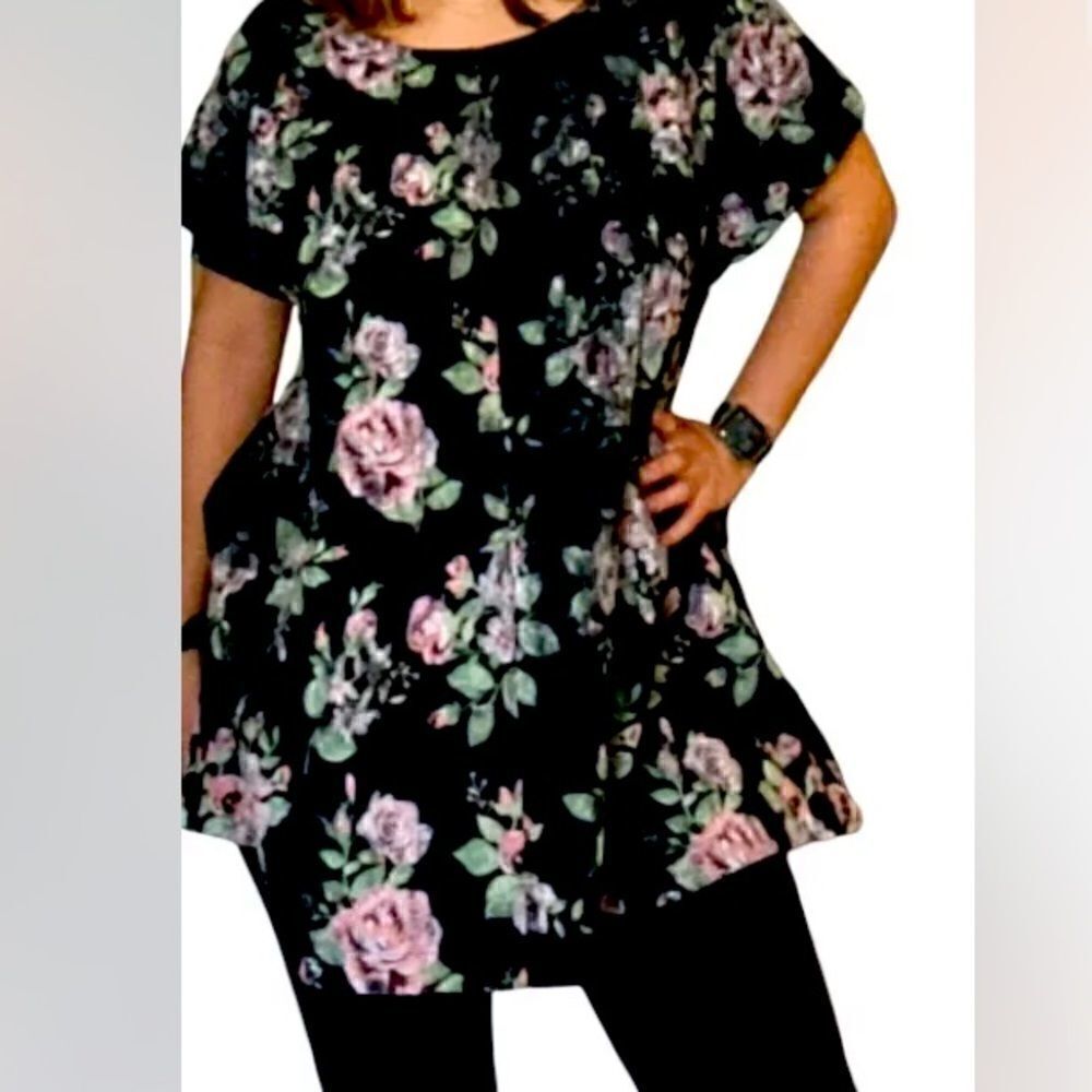 Wildfox Floral Print Short Sleeve Midi Rough Cut Faded Loose Fit Dress